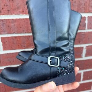 Sparkly Black Kids Boots with Buckle